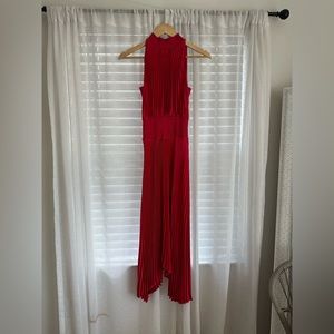 Pleated Red Midi Dress High Neck NWT